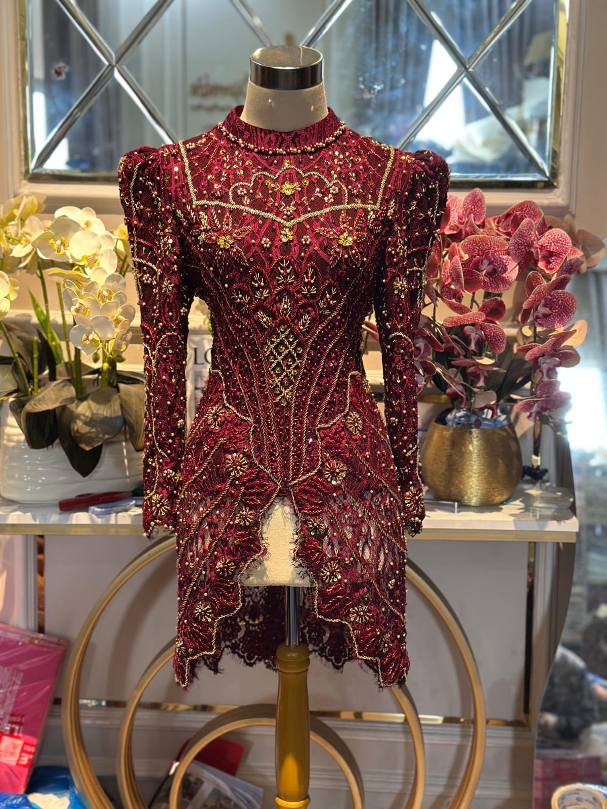 Kebaya maroon gold ld 110