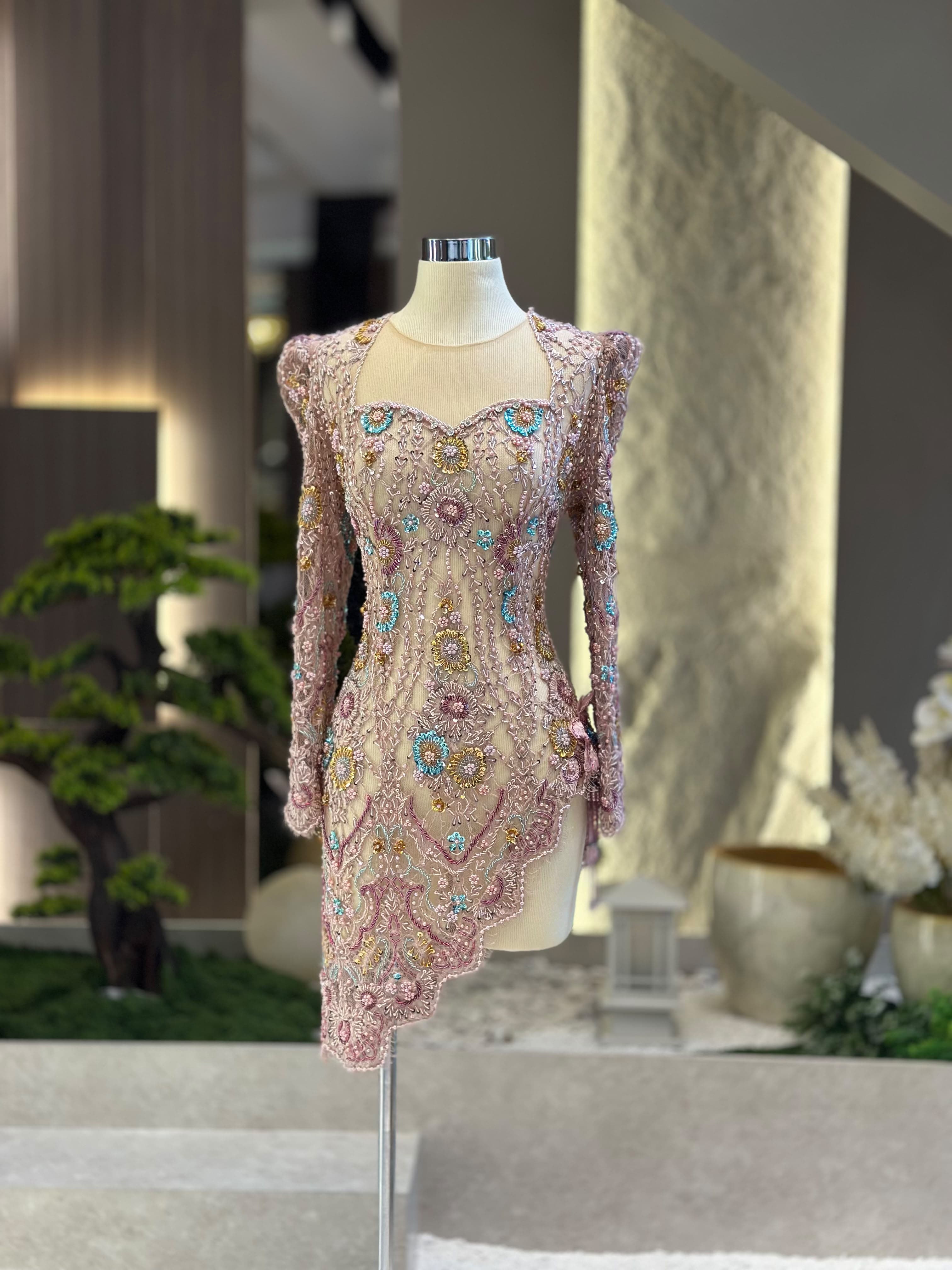 Kebaya rose pink flower non hijab LD 110