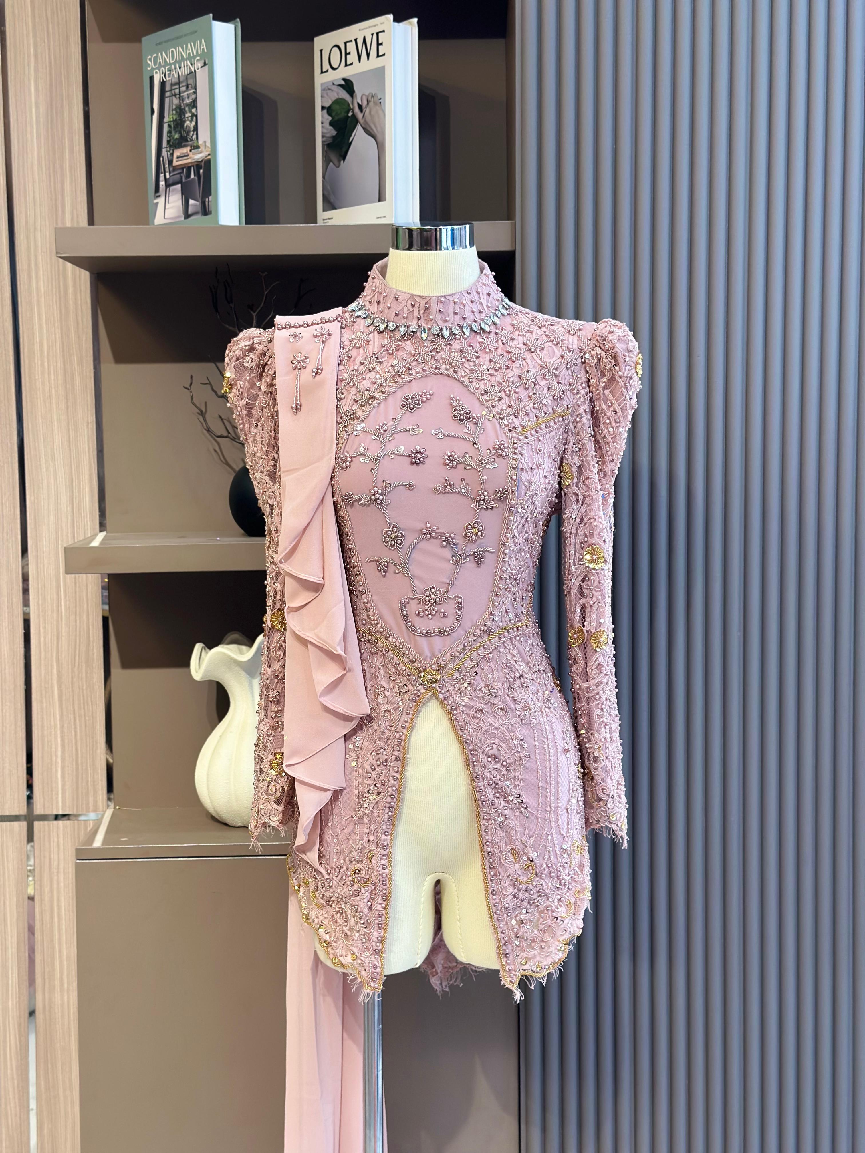 Kebaya rosegold pink flower ld 110