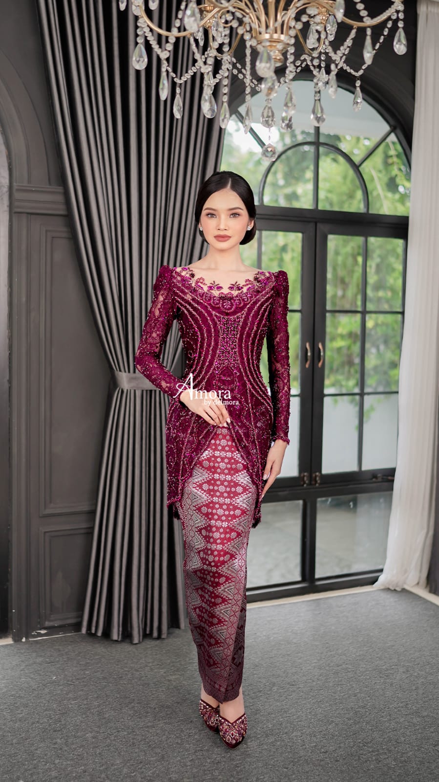 Kebaya delmora burgundy non hijab ld 96